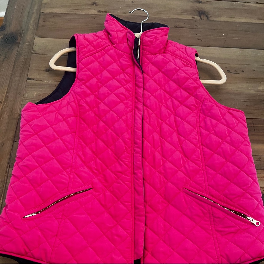 Tracy Negoshian reversible puffy vest pink and navy size large